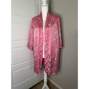 AUGUST SILK (INTIMATES) Size Small Robe Pink/Yellow Floral Print (100% Silk)